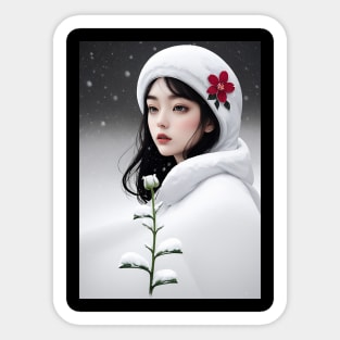 Young Woman in a Snowy Winter Scene Sticker